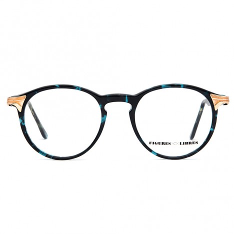 Lunettes vintage rondes bleu texturé et dorées figures libres France