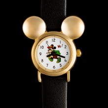 Montre Mickey vintage dorée et cuir noir