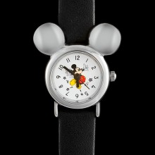 Montre Mickey Youpi acier gris et cuir noir 80's