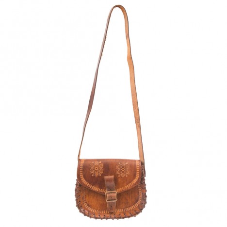 Petit sac besace vintage cuir marron Western