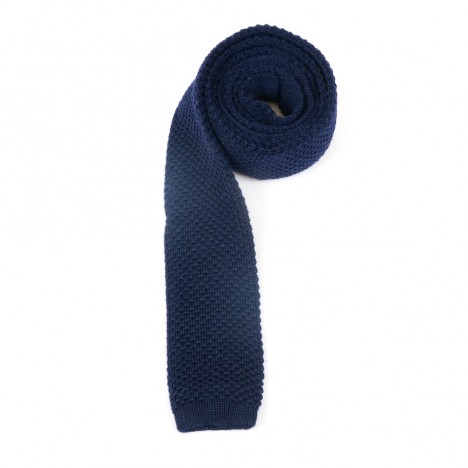 Cravate vintage en laine tricotée bleue Navy - Italie 70's