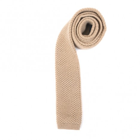 Cravate tricotée en laine beige Italie 70's
