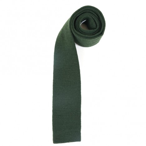 Cravate fine tricotée en laine verte Italie 70's