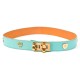 Ceinture vintage MCM cuir turquoise et doré 85cm - 80's