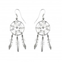 Boucles d'oreilles Dreamcatcher plumes argent USA