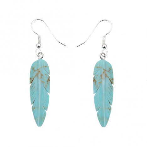 Boucles d'oreilles plumes turquoise et argent