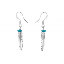 Boucles d'oreilles amérindiennes plume argent et perle turquoise