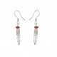 Petites boucles d'oreilles Amérindiennes plume argent et Jase rouge