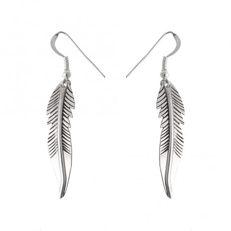 Boucles d'oreilles grandes plumes argent made in USA