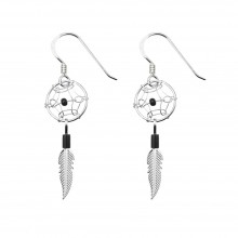 Petites boucles d'oreilles Dreamcatcher en argent et perles noir