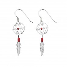 Petites boucles d'oreilles Dreamcatcher en argent et perles rouges