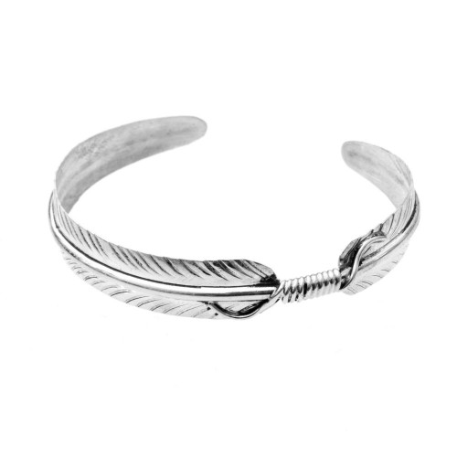 Bracelet Manchette Plume Feuille - Déclaration Gros Bijou Or Argent - Fer Émail