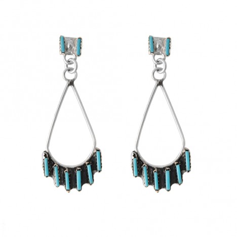 Boucles d'oreilles goutte argent et turquoise made in USA