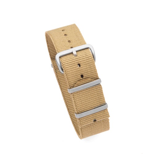 Bracelet NATO Nylon 20mm Beige Kaki - Boucle Acier Brossé - Neuf