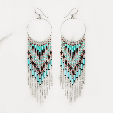 Boucles d'oreilles amerindiennes perles turquoise