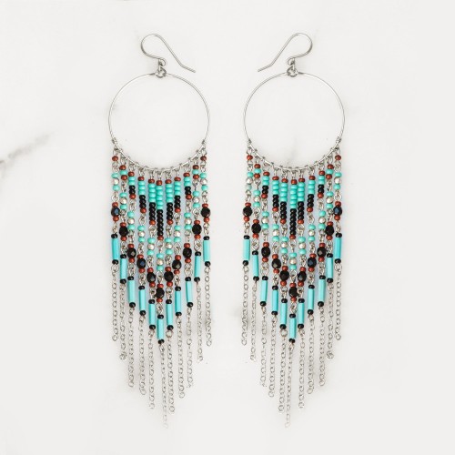 Boucles D'oreilles Clip Vintage - Perles Turquoise Et Doré - Bijou Ancien 5839