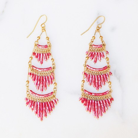 Boucles d'oreilles chandelier perles rouges