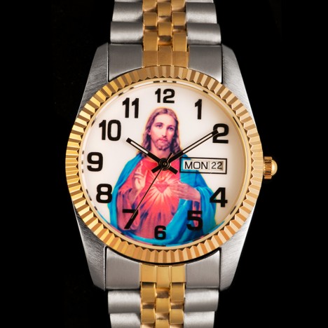 Montre Jésus Christ bi-colore et cadran blanc 