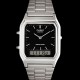 Montre casio vintage argentée aiguilles et digitale, cadran noir