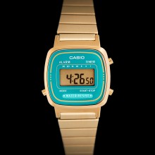 Casio LA670WEGA-2EF - Montre casio vintage dorée et turquoise pour femme Color Block 