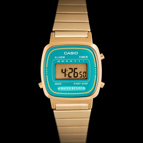 Casio LA670WEGA-2EF - Montre casio vintage dorée et turquoise pour femme Color Block 