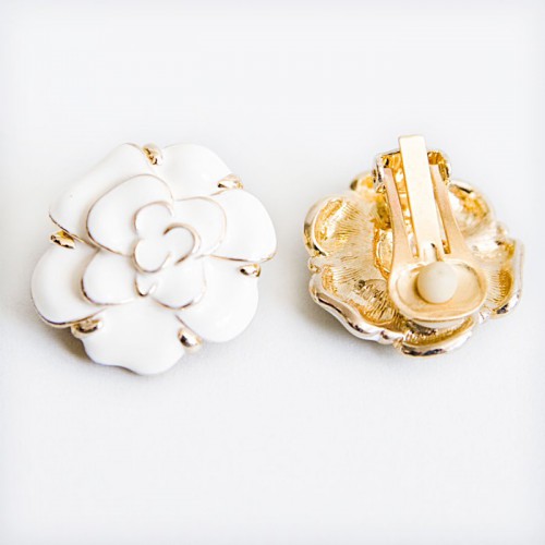 Boucles D'oreilles Clips Vintage Années 70 Métal Doré émail Bleu Marine - Occasion