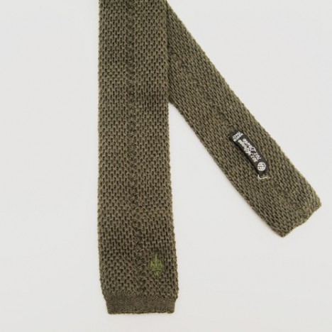 Cravate vintage fine tricotée / knit tie vert kaki année 70