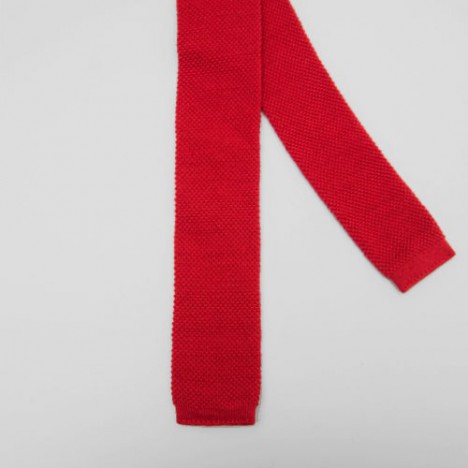 Cravate vintage fine tricotée / knit tie color block rouge carmin année 70