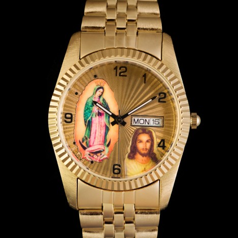 Montre Swanson Jésus Christ et Marie toute dorée style r*lex, Christian Bling Bling