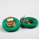 Boucles d'oreilles cordon vert menthe et acier doré à clou vintage années 80