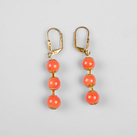 Boucles d'oreilles vintage dorées et boules orange à clou années 70/80