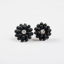 Boucles d'oreille vintage à vis fleur noire et brillant années 50/60