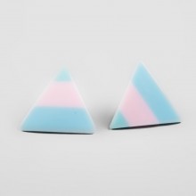 Boucles d'oreille hip hop triangle turquoise/bleu clair et rose à clou vintage années 80/90