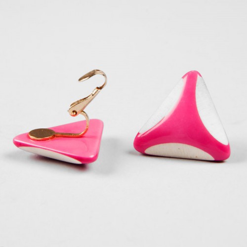 Boucles D'oreilles Vintage Années 90 - Clips Rose Et Bois - Plastique - Occasion