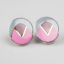 Boucles d'oreilles Miami Beach rose mauve et bleu émaillé en acier années 80 