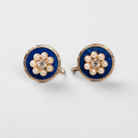 Boucles d'oreille vintage fleur en perles et strass sertis des années 50/60