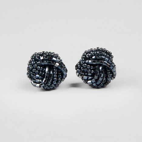 Boucles d'oreilles perles de rocailles anthracites noires des années 80