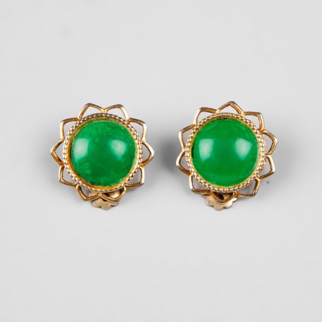 Boucles d'oreilles vintage à clips fleur dorée et verte années 60