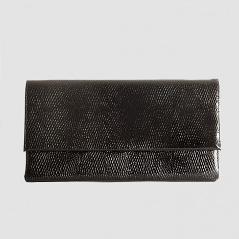 Pochette vintage noire laquée style croco année 70