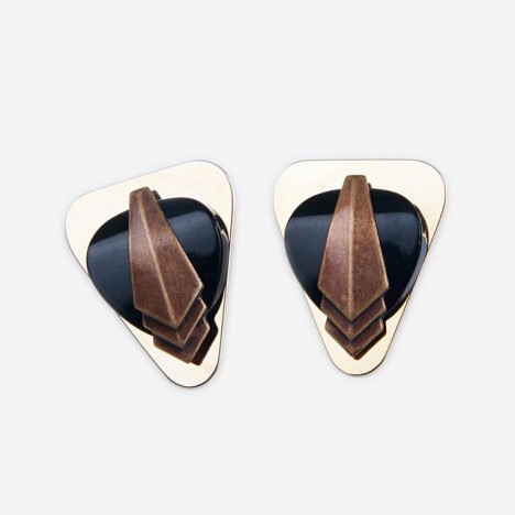 Boucles d'oreilles vintage géométriques doré noir et marron années 80