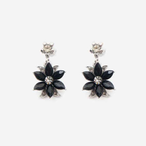 Boucles d'oreilles vintage fleur noire pierres et strass