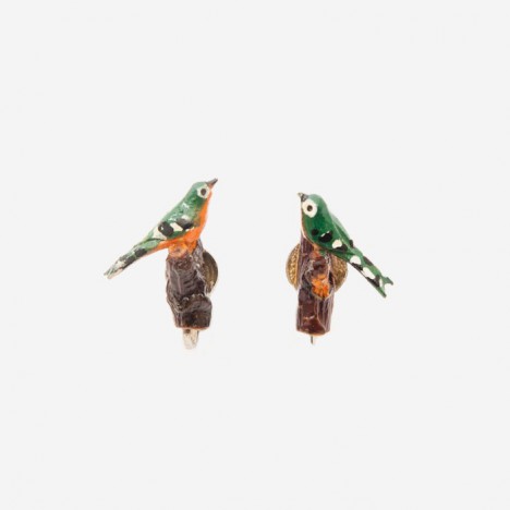 Boucles d'oreilles vintage oiseau en bois années 70