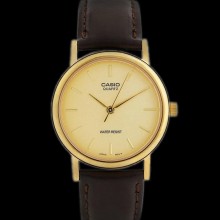 Casio MTP-1094Q-9A - Montre casio vintage cuir chocolat et cadran doré - grande taille