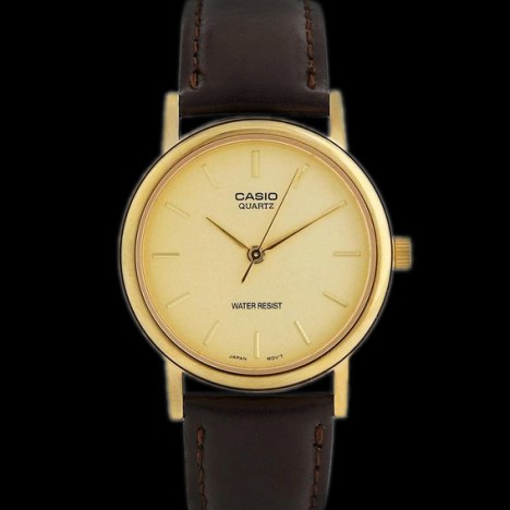 Casio MTP-1095Q-9A - Montre casio vintage cuir chocolat et cadran doré - grande taille