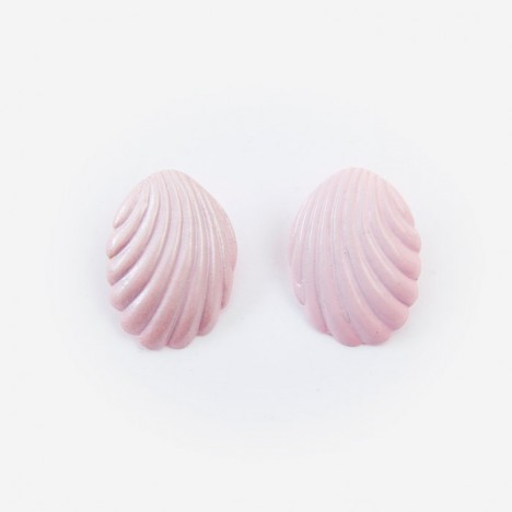 Boucles d'oreilles vintage coquillage rose en acier années 70