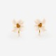 Boucles d'oreilles vintage fleur en porcelaine et acier doré années 60