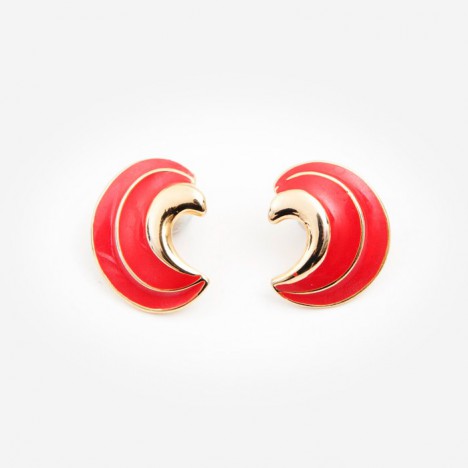 Boucles d'oreilles vintage demi-lune rouge et dorée années 80