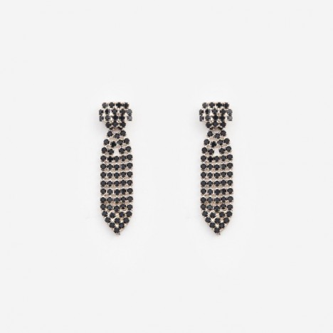 Boucles d'oreilles vintage cravate en strass noir années 70