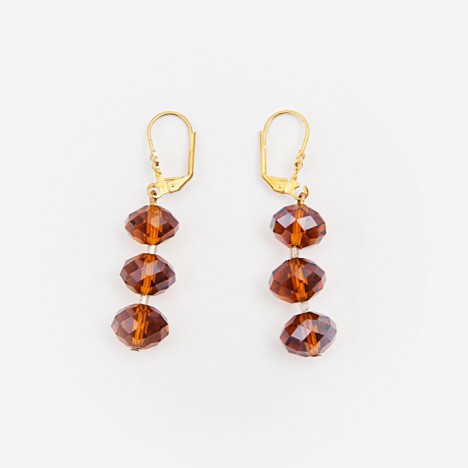 Boucles d'oreilles vintage dorées et perles de verre ambre années 70