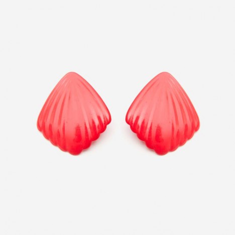 Boucles d'oreilles vintage coquillage en acier rouge années 80